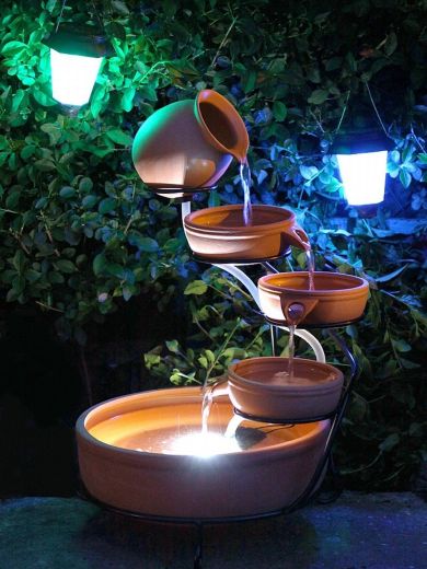 Terracotta Cascade Solar Water Feature