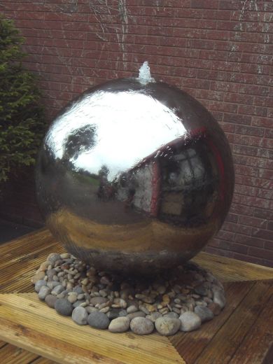 Solar 75cm Polished Steel Sphere Water Feature