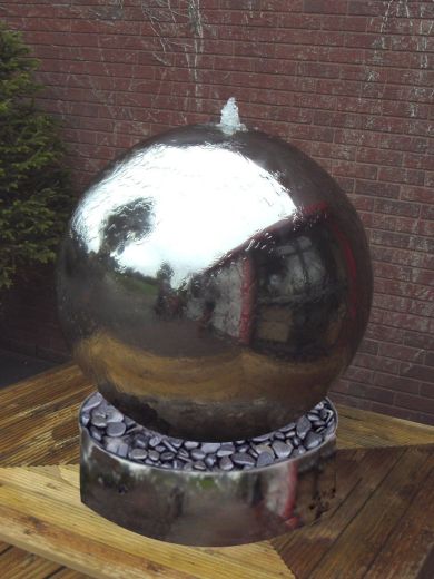 100cm Polished Steel Sphere In Steel Base Water Feature