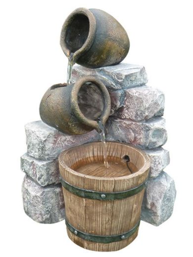Medium Two Pots & Wooden Barrel Water Feature