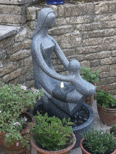 Granite Mother Embracing Child Water Feature