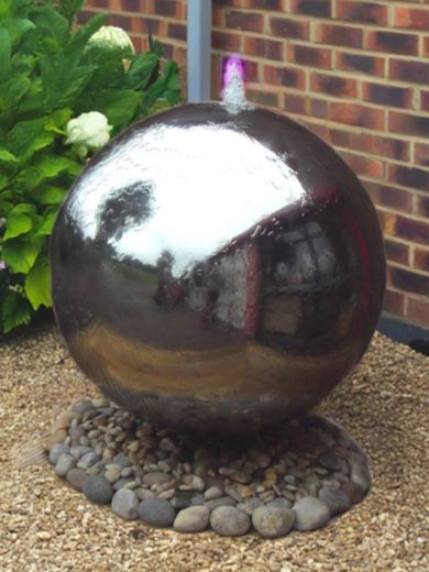 Solar 75cm Polished Steel Sphere Water Feature