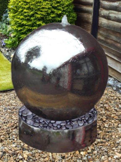 75cm Polished Steel Sphere Water Feature Base