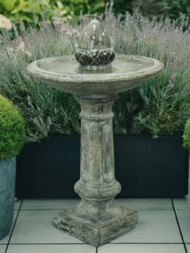 Solar Finial on Pillar Bird Bath