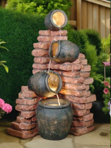4 Pots on Brick Water Feature