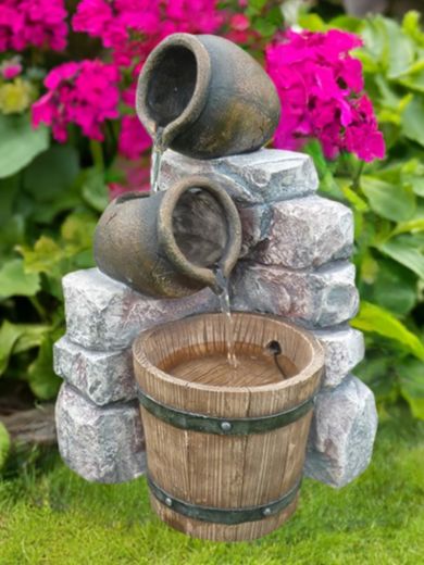Medium Two Pots & Wooden Barrel Water Feature