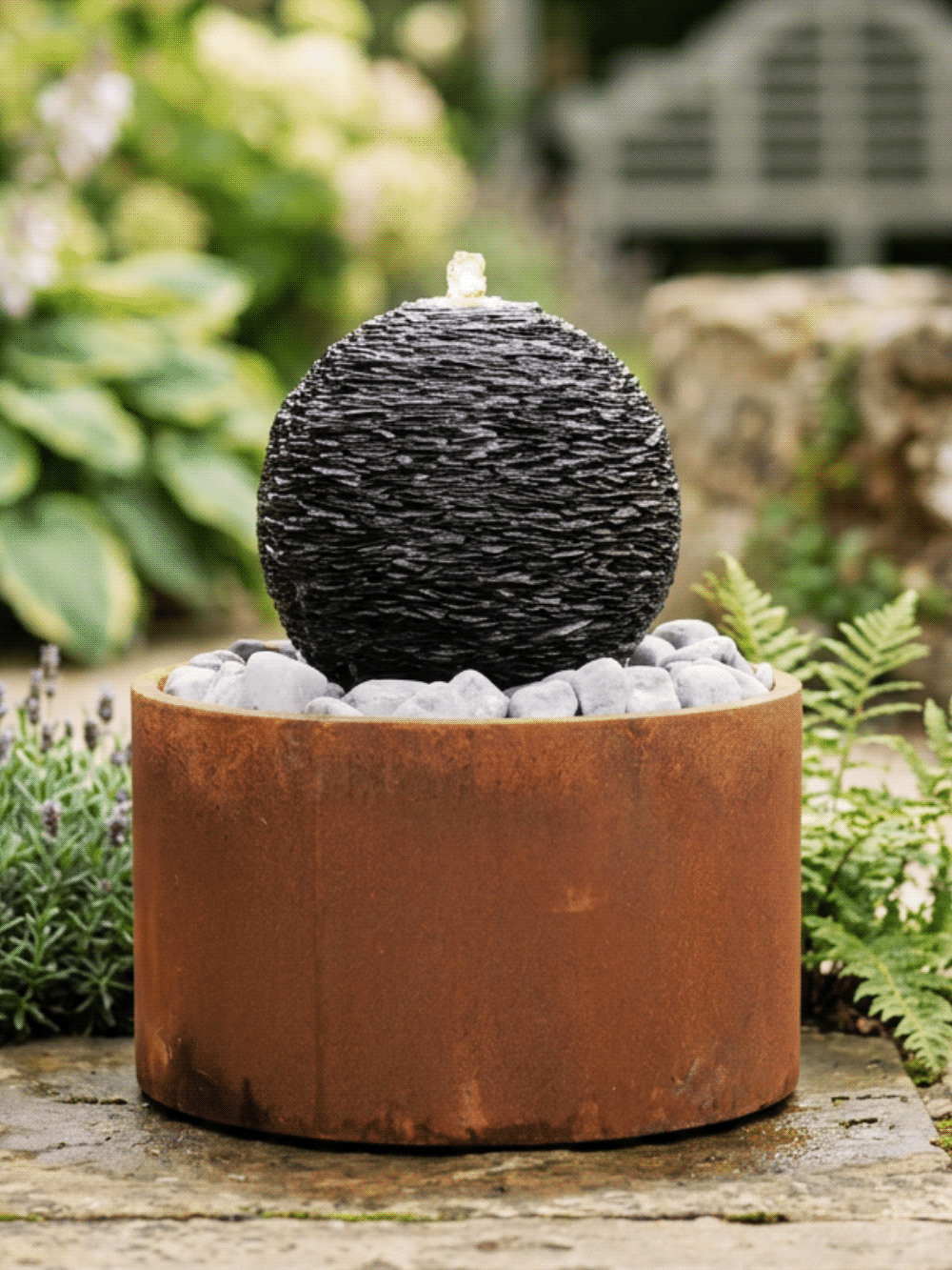 Monara Slate 50cm Sphere With Corten Base Water Feature