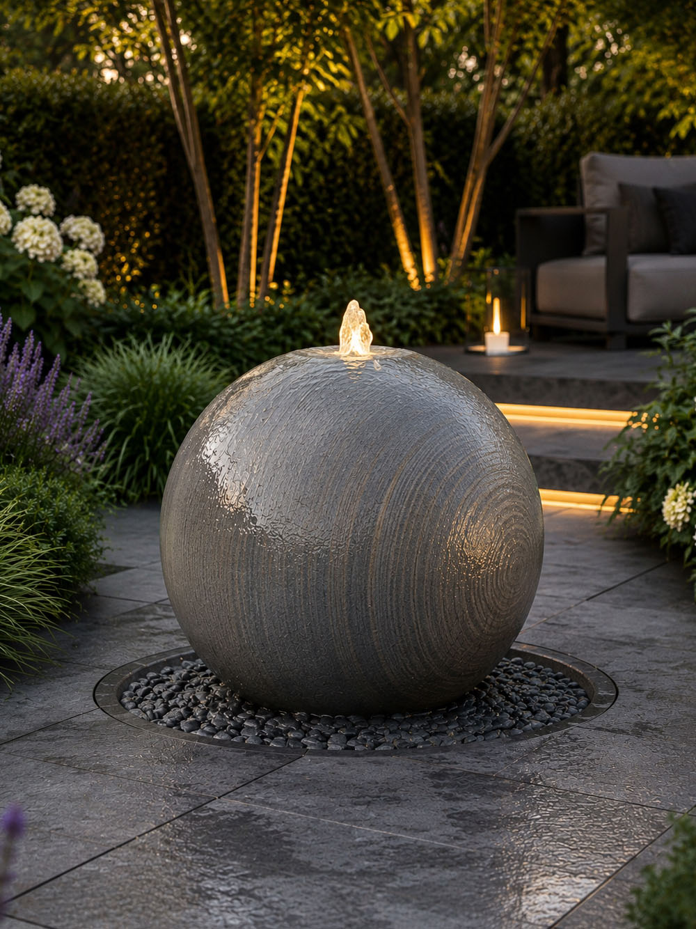 Eclipse Black Sandstone Sphere Water Feature | 60cm | Aqua Moda