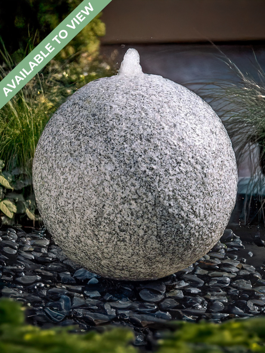 Monara Grey Granite Flamed Sphere Water Feature | 35cm | Aqua Moda