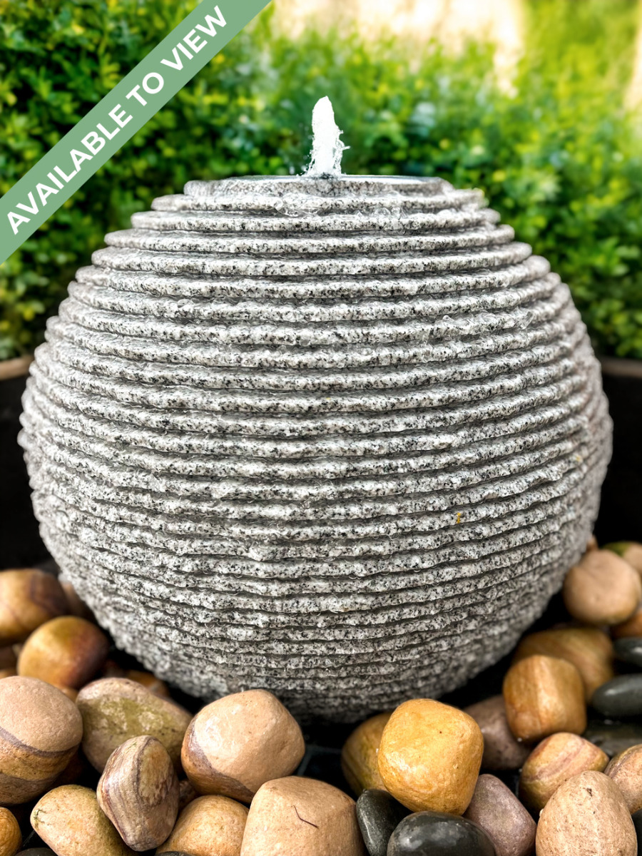 Monara Grey Granite Carved Sphere Water Feature | 45cm | Aqua Moda