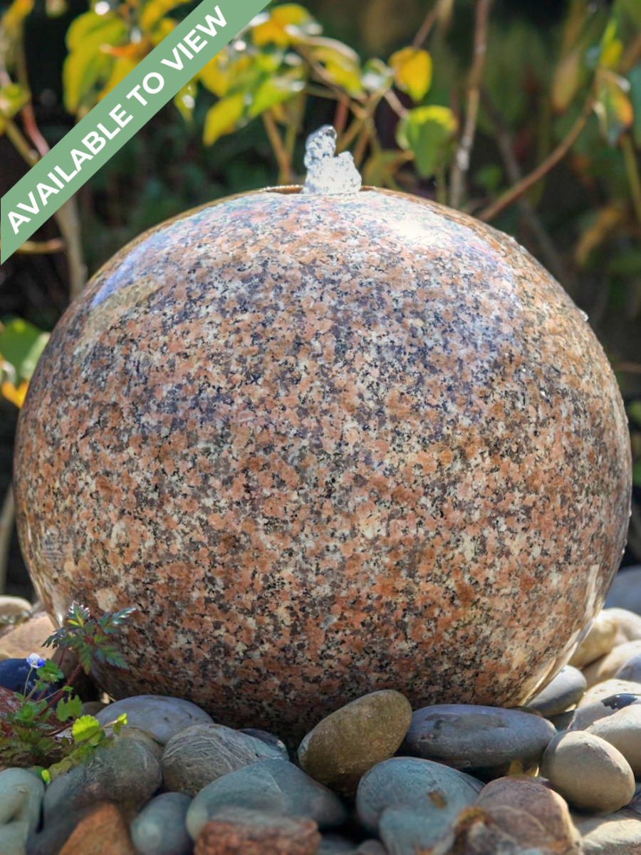 Monara Pink Granite Polished Sphere Water Feature | 60cm | Aqua Moda