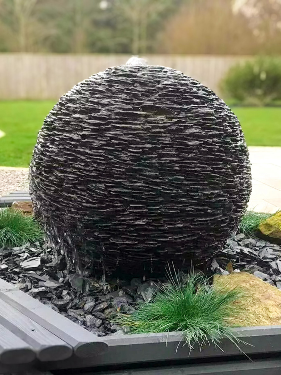 Solar Monara Slate 50cm Cascading Sphere Water Feature