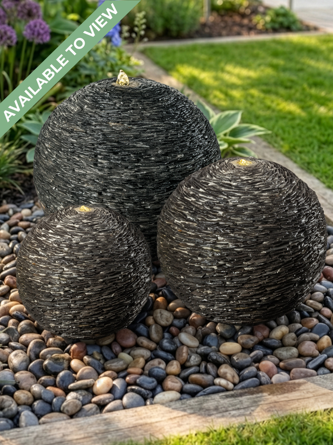 Monara Slate Sphere Trio Water Feature | 50cm - 70cm | Aqua Moda