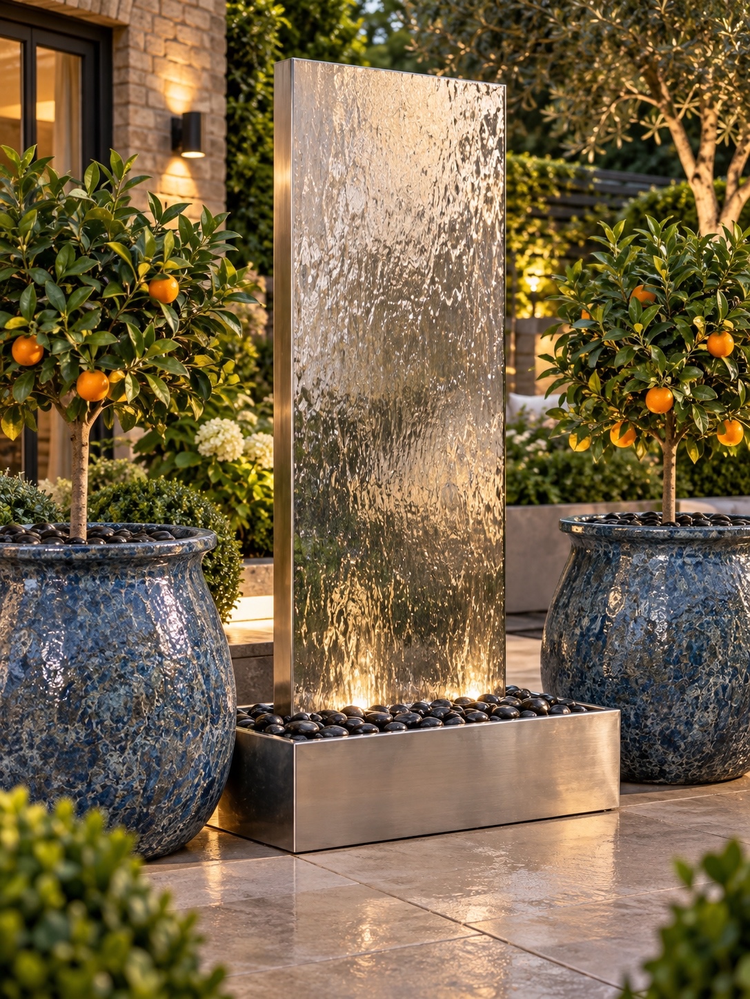 Staffora Polished Steel Water Wall & Planter Set | 1.4m Tall | Aqua Moda