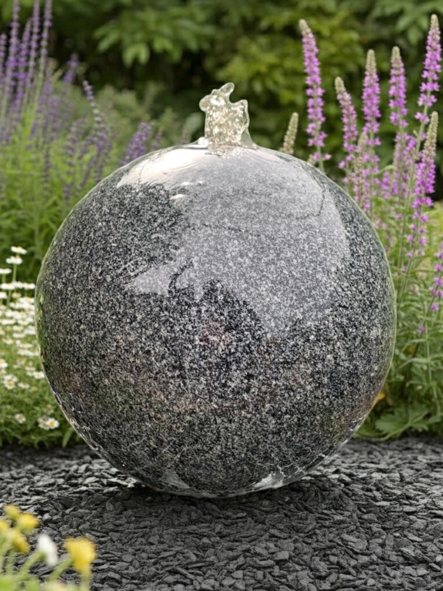 Monara Dark Grey Granite Polished Sphere Water Feature | 40cm | Aqua Moda