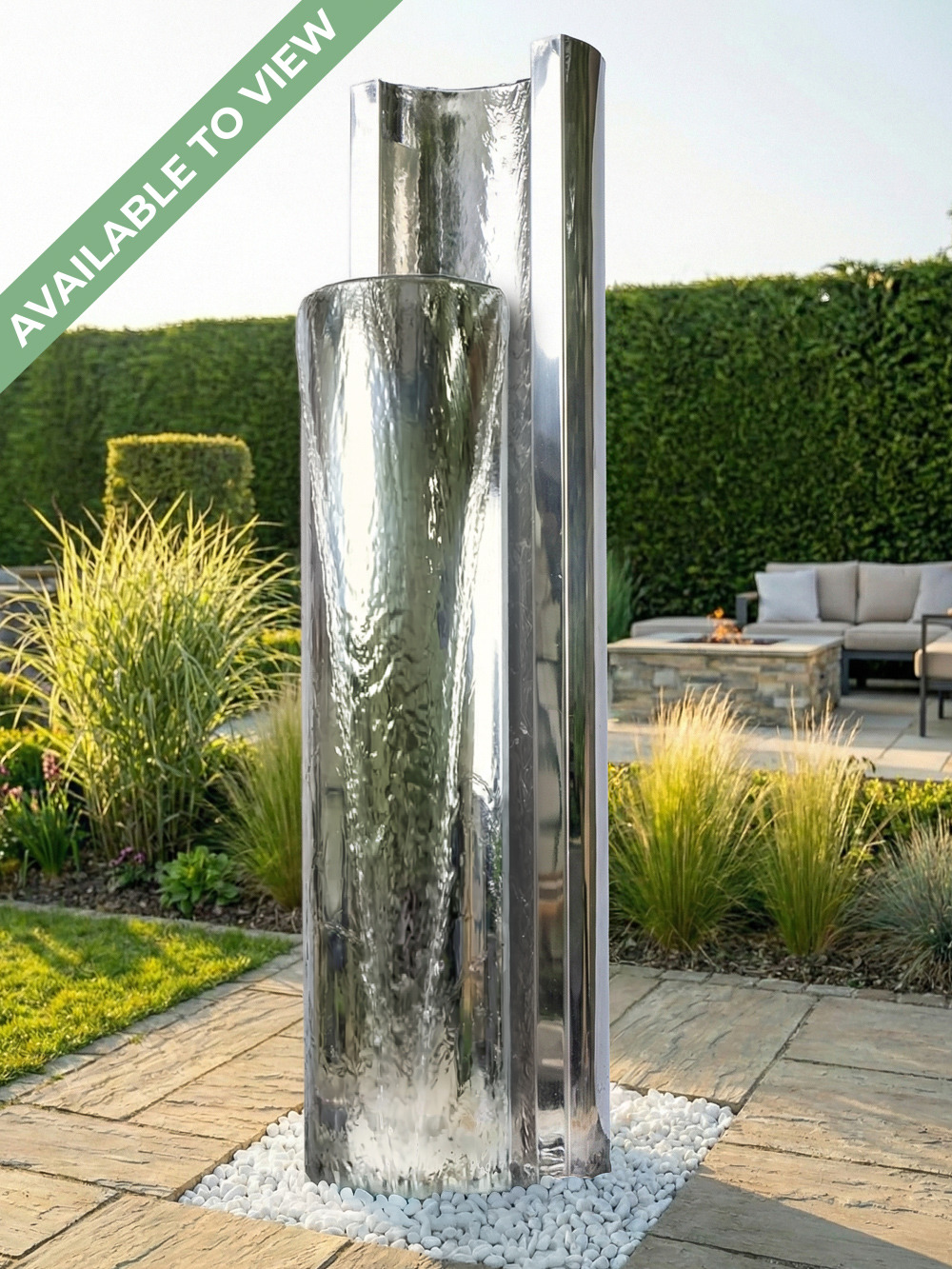 Serio Doppio Stainless Steel C Shape Duo Water Feature | 150cm | Aqua Moda