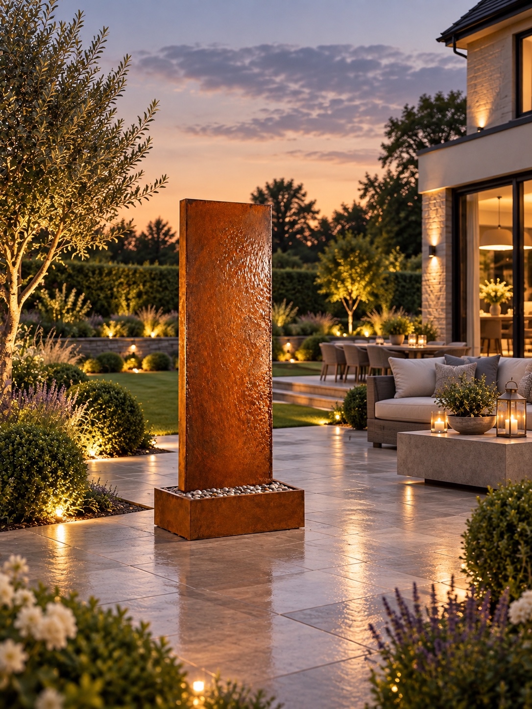 Staffora Corten Steel Wall & Base Water Feature | 202cm | Aqua Moda