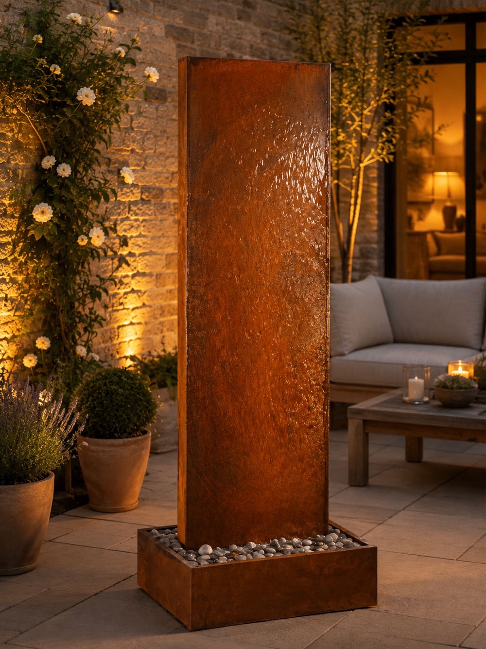 Staffora Corten Steel Wall & Base Water Feature | 202cm | Aqua Moda