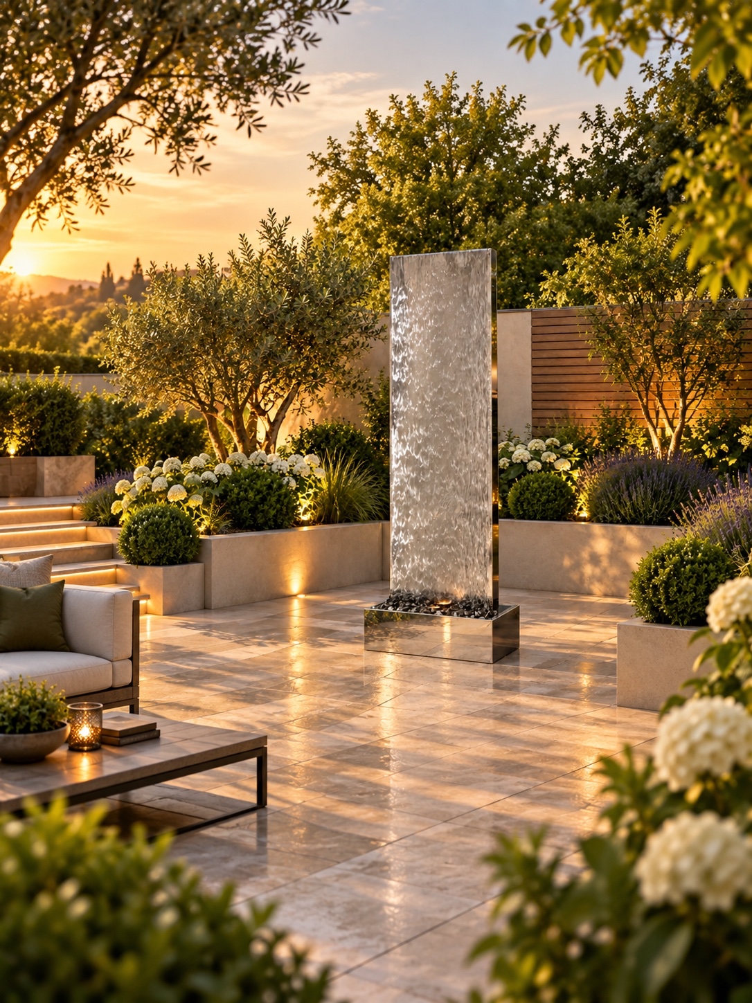 Staffora Stainless Steel Wall & Base Water Feature | 202cm | Aqua Moda