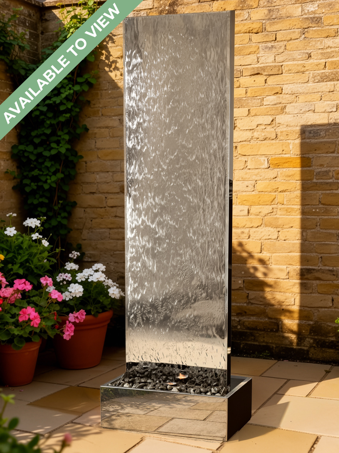 Staffora Stainless Steel Wall & Base Water Feature | 202cm | Aqua Moda