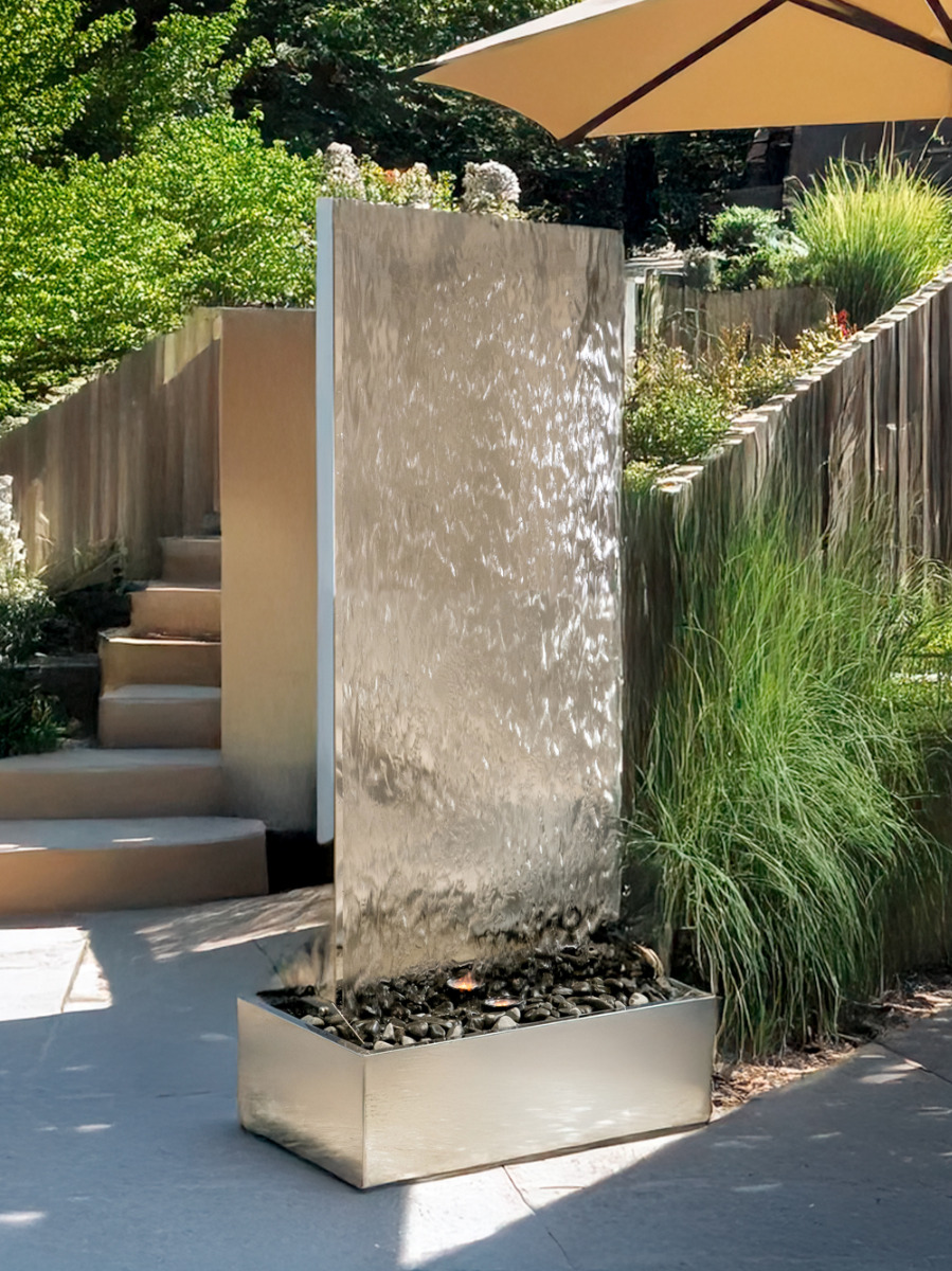 Staffora Polished Steel 1.42m Wall and Base Water Feature