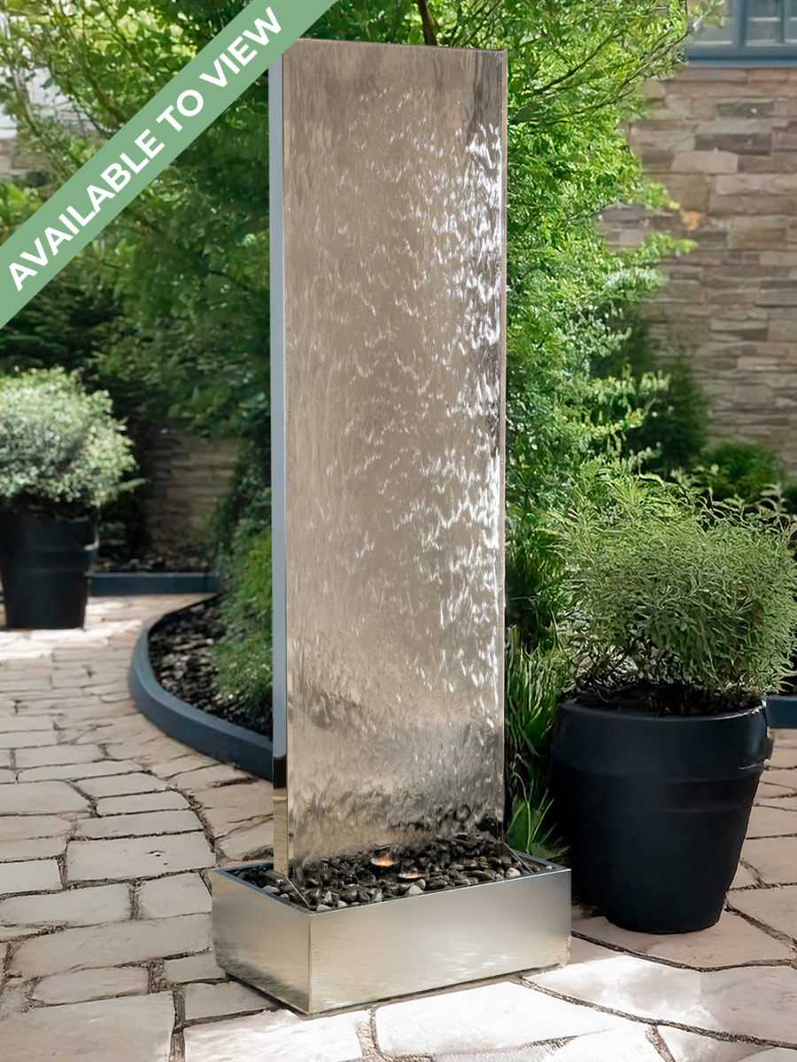 Staffora XL Polished Steel 2m Wall and Base Water Feature