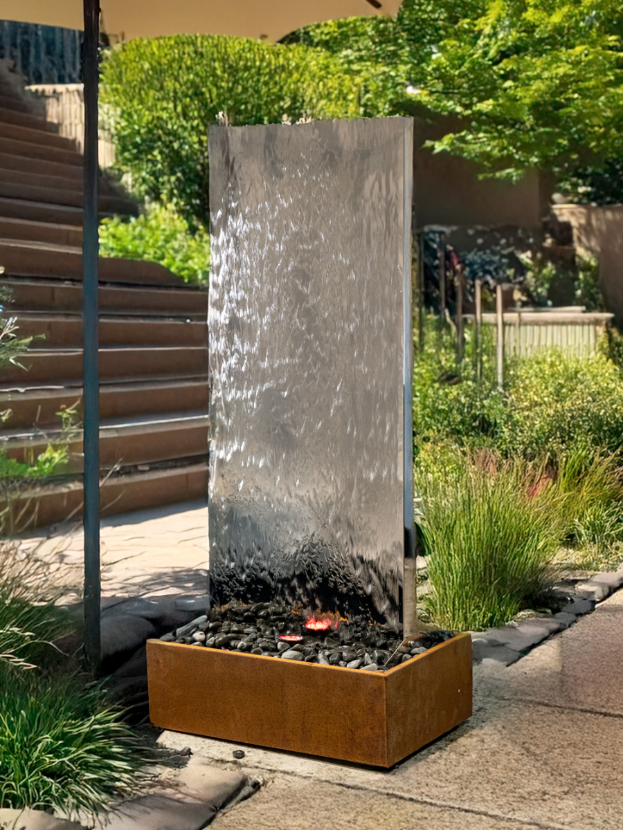 Staffora Stainless Steel 1.42m Wall and Corten Base Water Feature