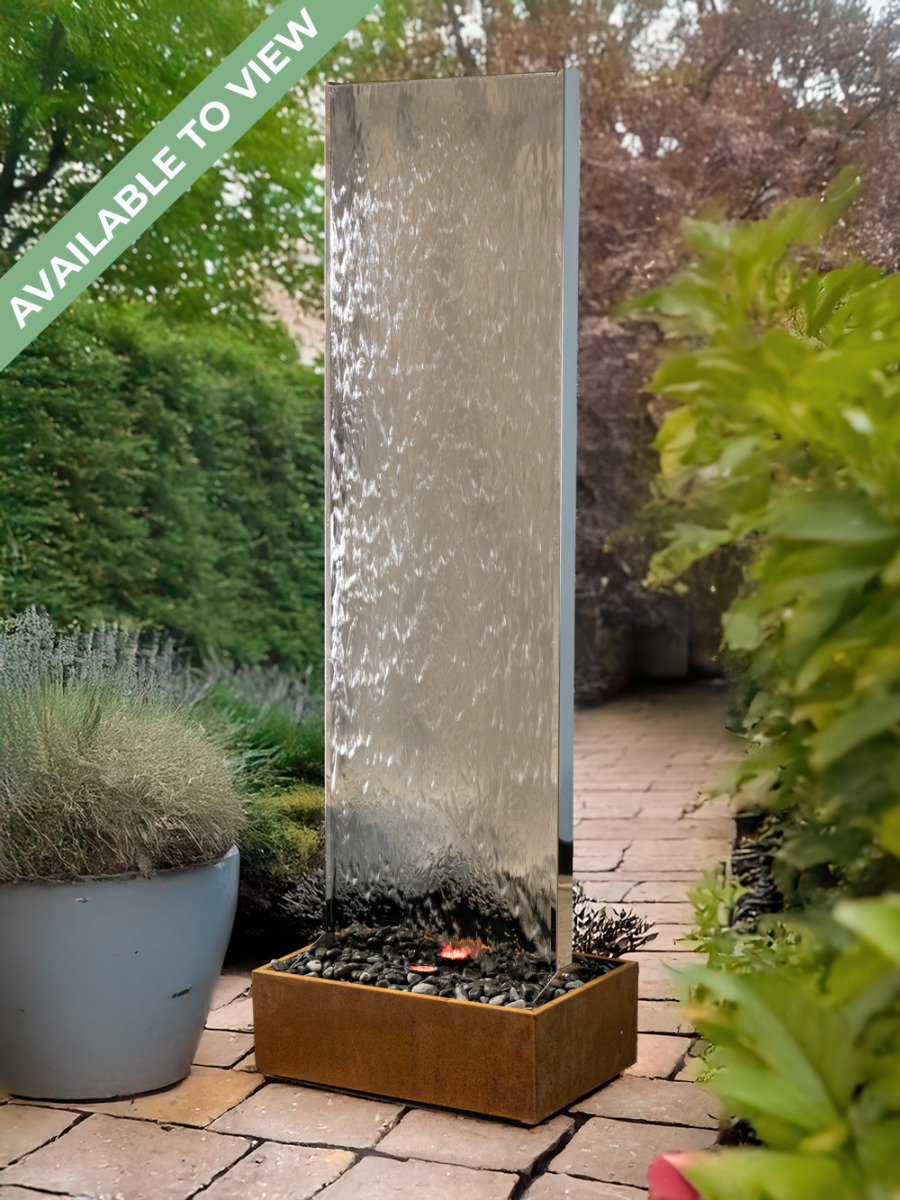 Staffora XL Stainless Steel 2m Wall and Corten Base Water Feature