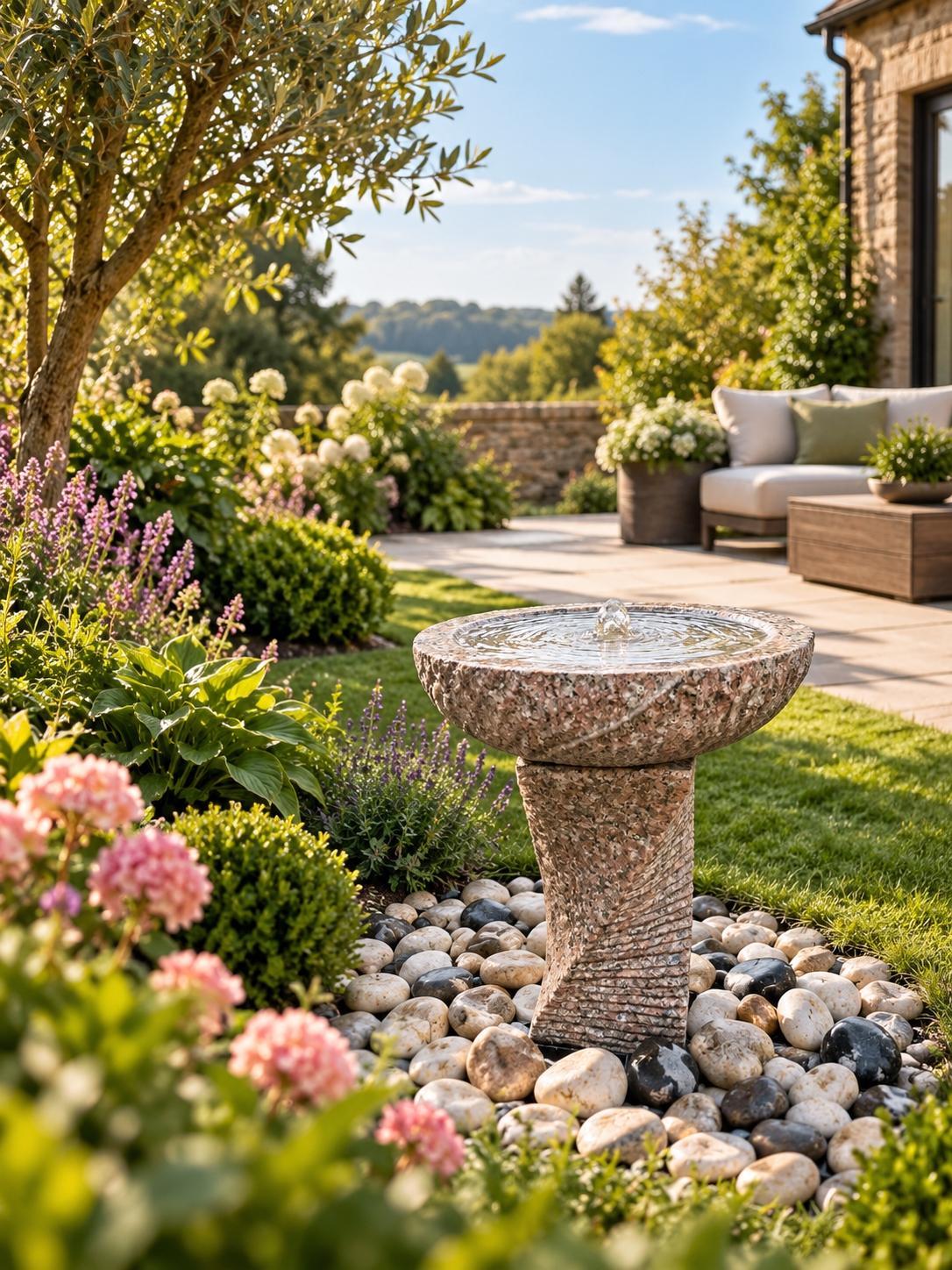 Rosara Pink Granite Bird Bath Water Feature | 55cm | Aqua Moda