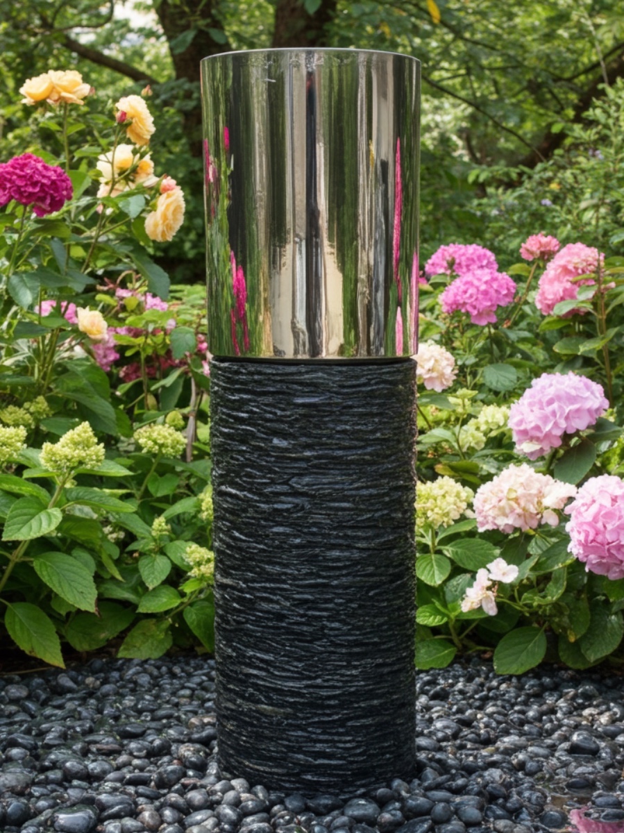 Caldera Slate and Steel 90cm Column Water Feature