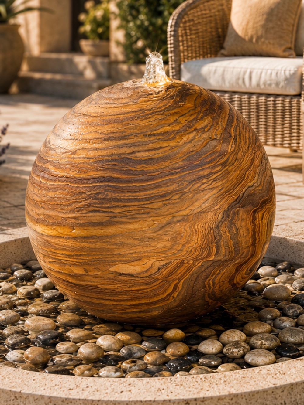 Lunari Rainbow Sandstone Sphere Water Feature | 60cm | Aqua Moda