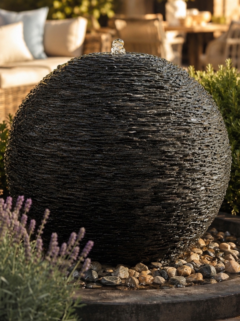 Monara Slate Sphere Water Feature | Solar | 70cm | Aqua Moda