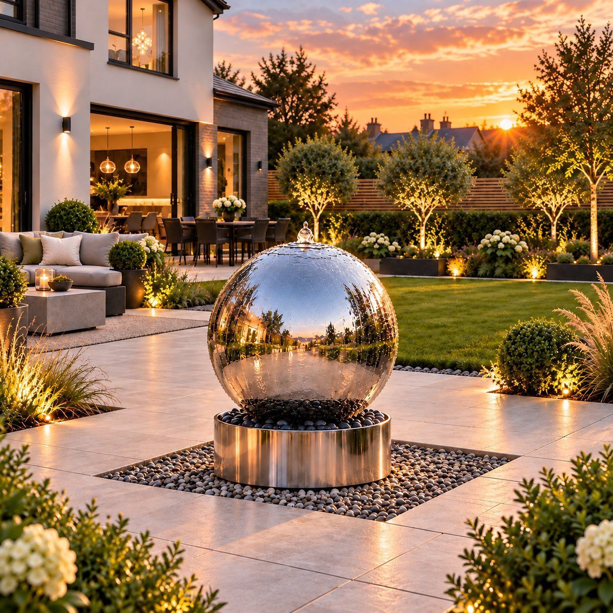 Aqua Moda statement water feature in a landscaped UK garden