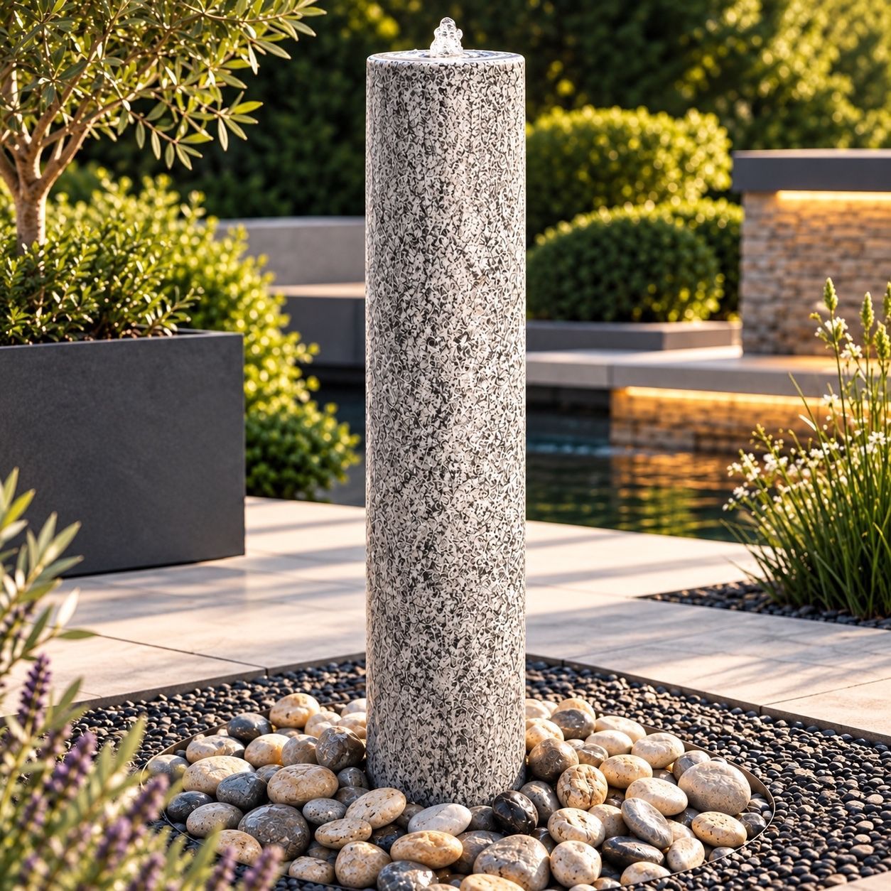 Caldera natural stone and Corten column water features