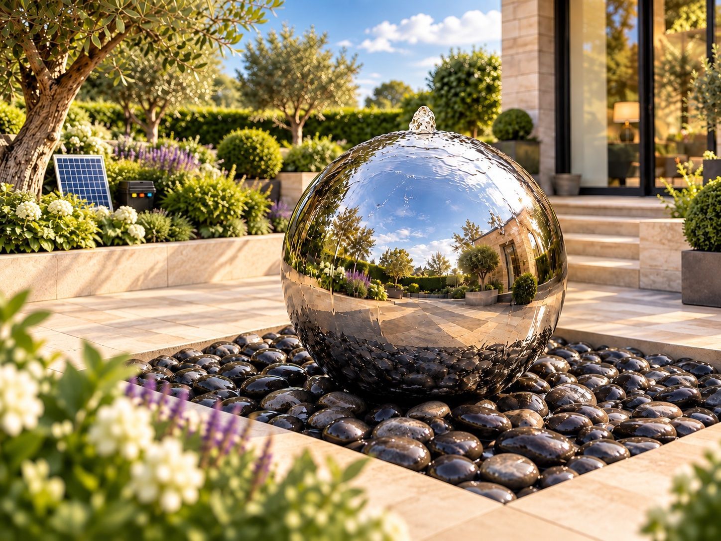 Solar powered garden water feature