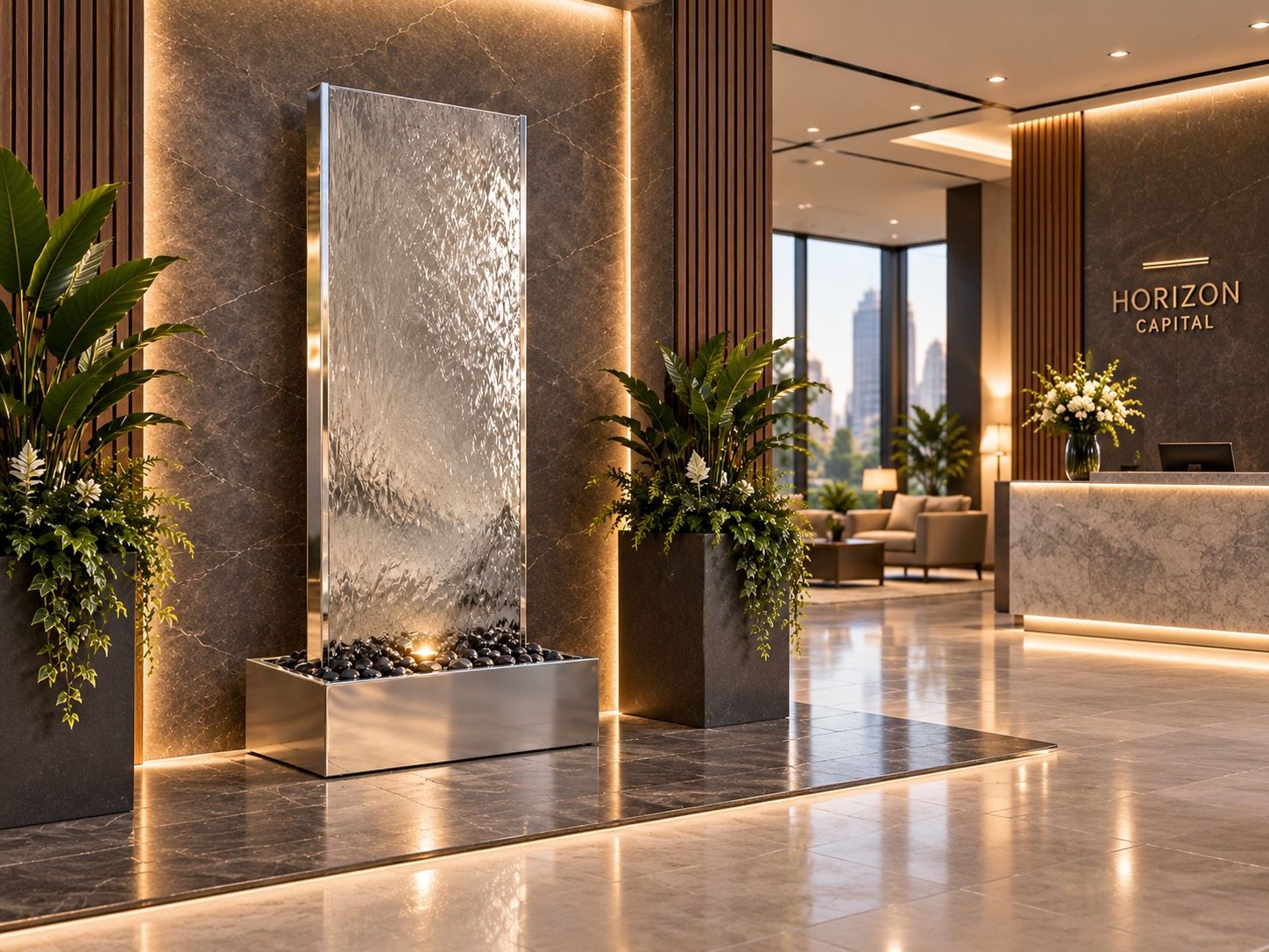 Indoor water feature in a contemporary interior