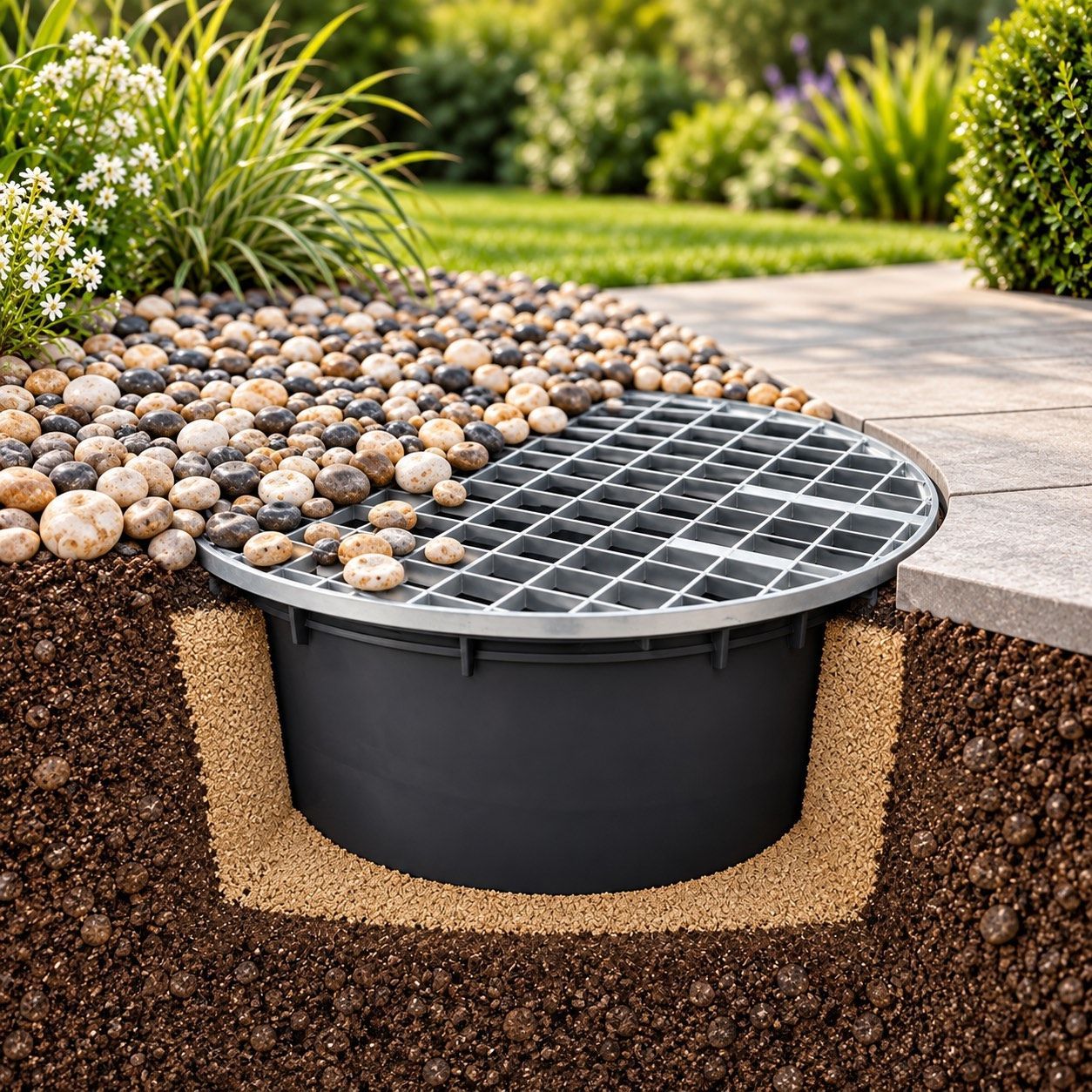 Pebble pool reservoirs for water features