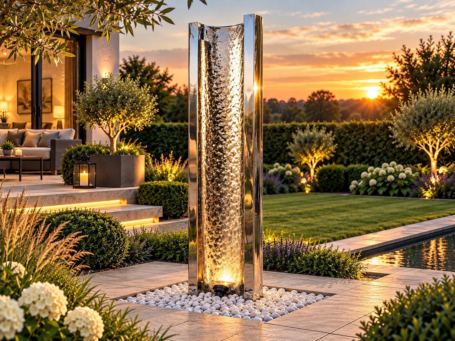 Serio architectural C shaped steel water feature by Aqua Moda