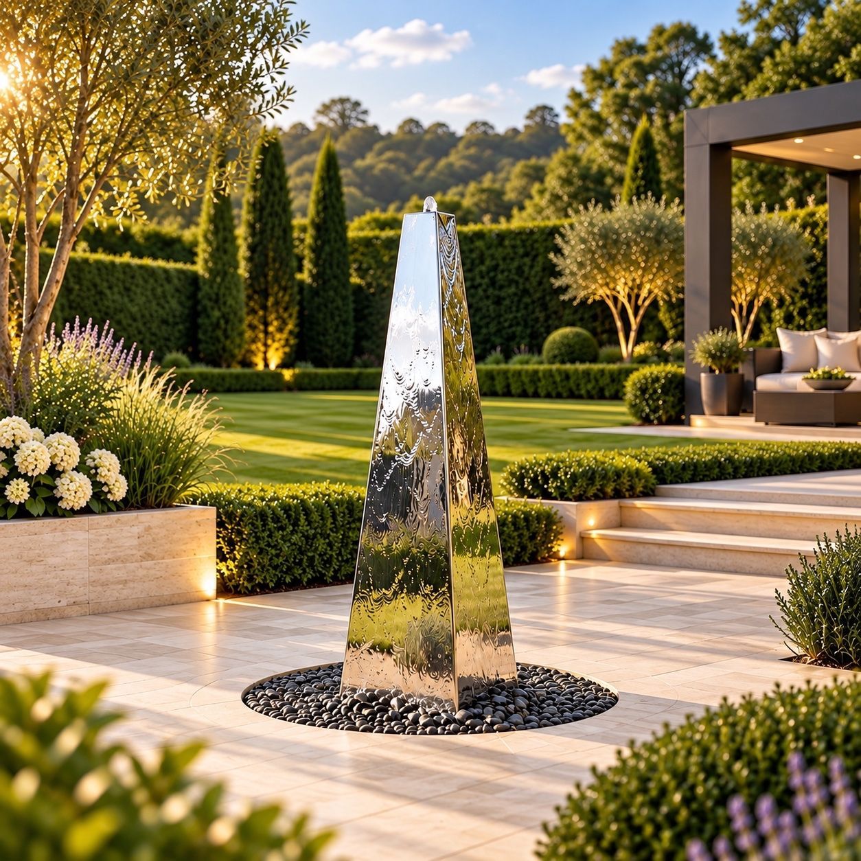 Tissino steel and Corten pyramid water features